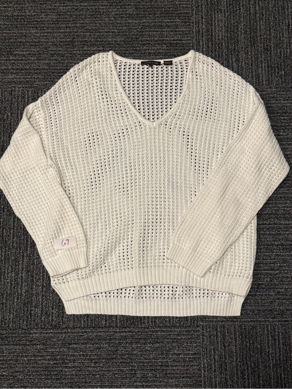 JEANNE PIERRE White Open-Knit V-Neck Sweater